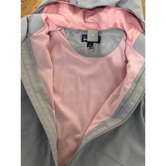 Patagonia Jacket Girls Medium 10 Grey Pink outer Everyday Hooded Waterproof Zip - Picture 4 of 8